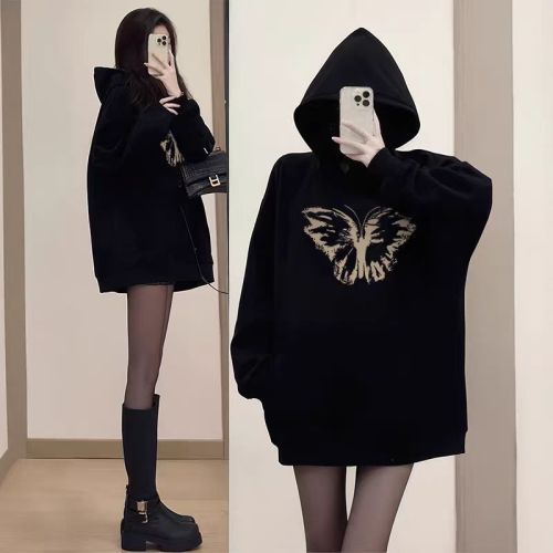 High-quality cotton blend CVC ribbed women's hooded print sweatshirt, regular lined