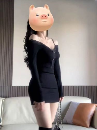 Black Knit Dress for Women - Early Autumn 2025 New Arrival - Lace Edge Fitted Waist Bodycon Sexy Booty Dress