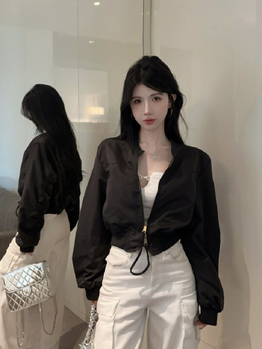 Actual shoot~ 2025 Autumn New Stylish Retro Stand-up Collar Small Figure Versatile Baseball Jacket Zipper Long Sleeve Coat