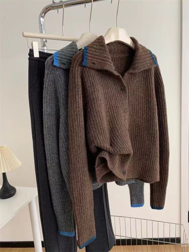 Women's Deep Gray High-Neck Sweater Jacket with Wool Knit Open Cardigan, Soft and Skin-Friendly, Cozy for Autumn and Winter