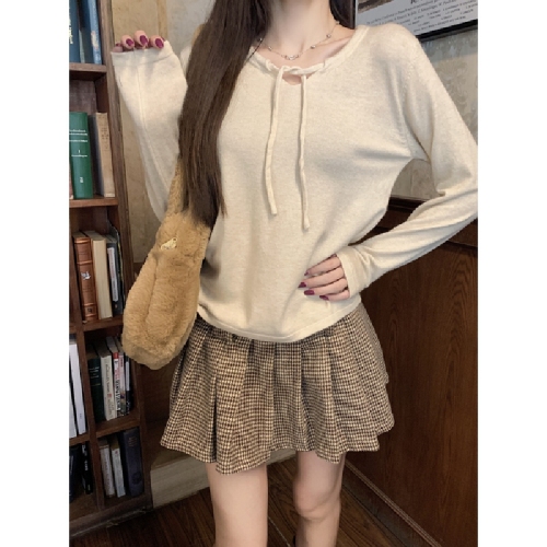 Photographed Autumn/Winter Korean-style bow tie strap design, Andy velvet knitted sweater long sleeve women's inner sweater