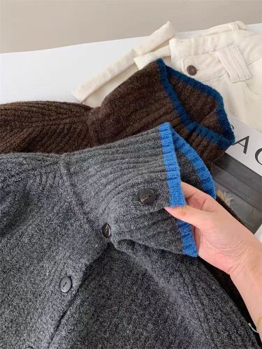 Women's Deep Gray High-Neck Sweater Jacket with Wool Knit Open Cardigan, Soft and Skin-Friendly, Cozy for Autumn and Winter