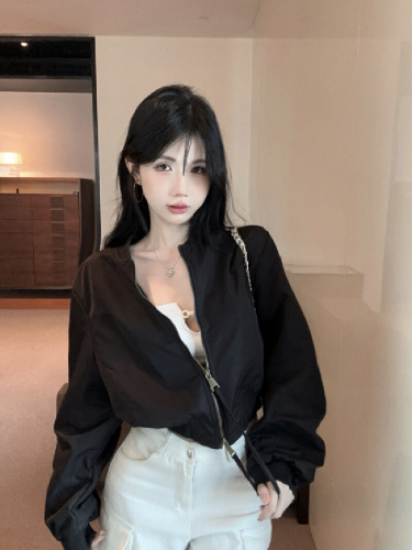 Actual shoot~ 2025 Autumn New Stylish Retro Stand-up Collar Small Figure Versatile Baseball Jacket Zipper Long Sleeve Coat