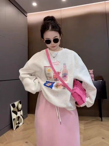 Women's Loose Fit Crew Neck Sweatshirt with Print, 2025 New Retro High-End American Style Top