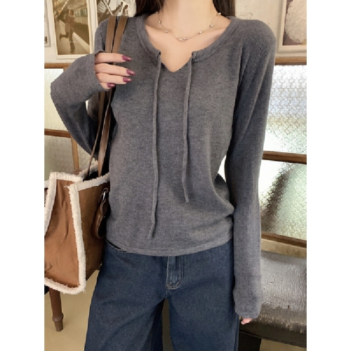 Photographed Autumn/Winter Korean-style bow tie strap design, Andy velvet knitted sweater long sleeve women's inner sweater