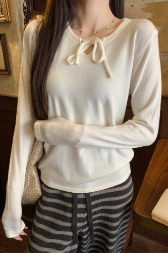 Photographed Autumn/Winter Korean-style bow tie strap design, Andy velvet knitted sweater long sleeve women's inner sweater