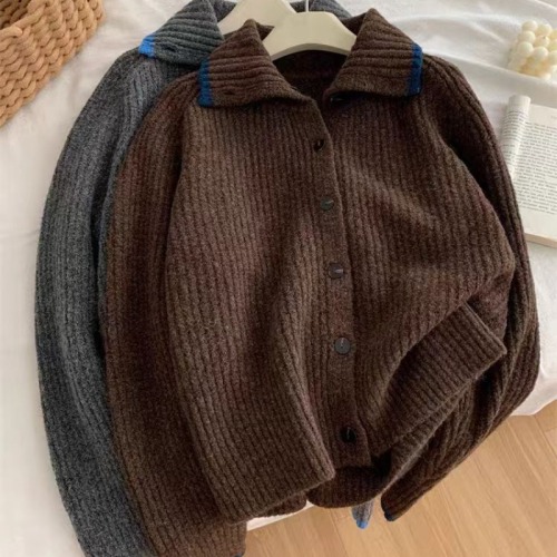 Women's Deep Gray High-Neck Sweater Jacket with Wool Knit Open Cardigan, Soft and Skin-Friendly, Cozy for Autumn and Winter