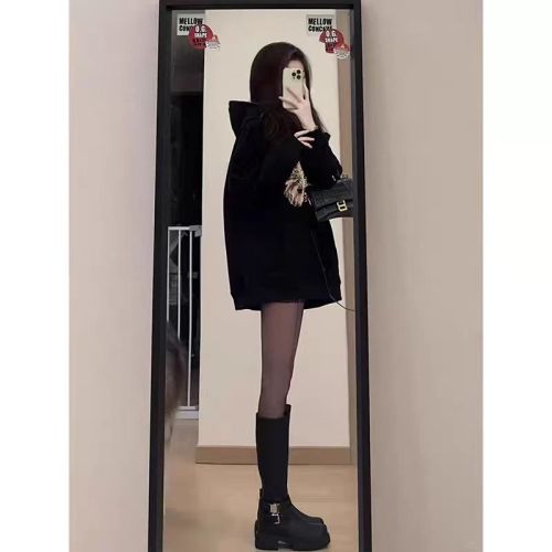 High-quality cotton blend CVC ribbed women's hooded print sweatshirt, regular lined