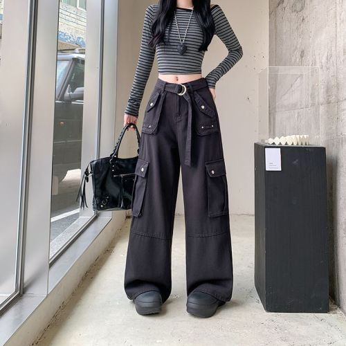 Actual Photos~ New Fall American Style Multi-Pocket Work Pants for Women, Relaxed Straight Leg Pants, Loose and Slimming Wide Leg Pants