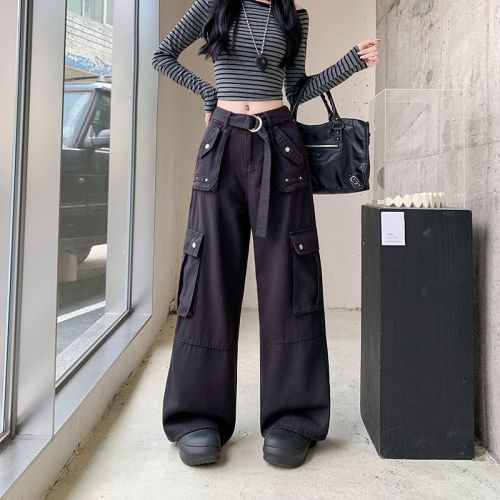 Actual Photos~ New Fall American Style Multi-Pocket Work Pants for Women, Relaxed Straight Leg Pants, Loose and Slimming Wide Leg Pants