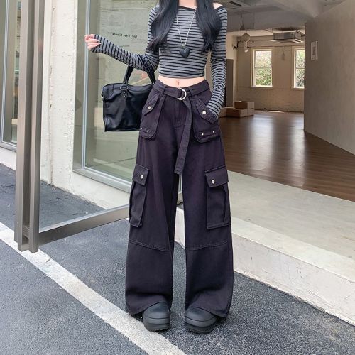 Actual Photos~ New Fall American Style Multi-Pocket Work Pants for Women, Relaxed Straight Leg Pants, Loose and Slimming Wide Leg Pants
