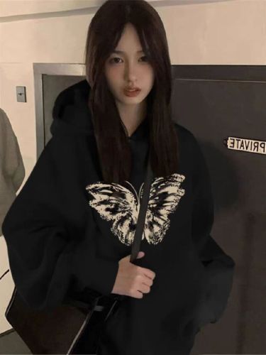 High-quality cotton blend CVC ribbed women's hooded print sweatshirt, regular lined