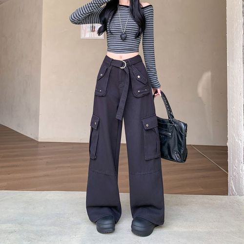 Actual Photos~ New Fall American Style Multi-Pocket Work Pants for Women, Relaxed Straight Leg Pants, Loose and Slimming Wide Leg Pants