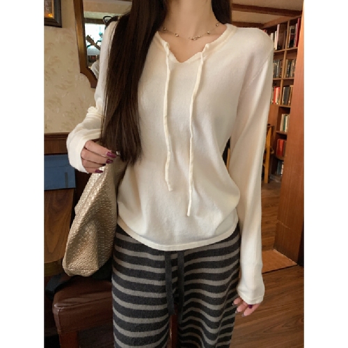 Photographed Autumn/Winter Korean-style bow tie strap design, Andy velvet knitted sweater long sleeve women's inner sweater