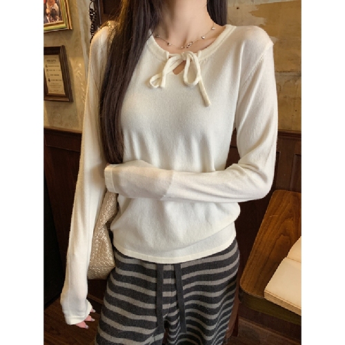Photographed Autumn/Winter Korean-style bow tie strap design, Andy velvet knitted sweater long sleeve women's inner sweater