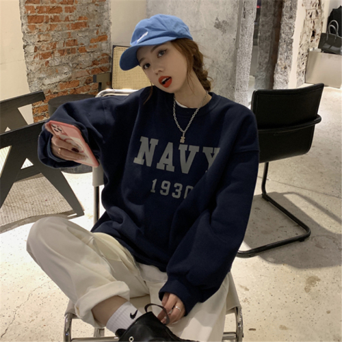 Cushioned and Thickened Fish Scale Thin Round Neck Printed Hoodie for Women - Autumn Thin Model Lazy Style Loose Long Sleeve