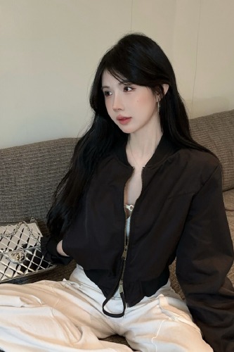 Actual shoot~ 2025 Autumn New Stylish Retro Stand-up Collar Small Figure Versatile Baseball Jacket Zipper Long Sleeve Coat