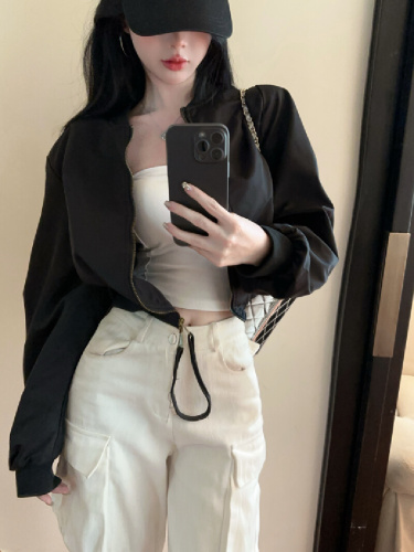 Actual shoot~ 2025 Autumn New Stylish Retro Stand-up Collar Small Figure Versatile Baseball Jacket Zipper Long Sleeve Coat