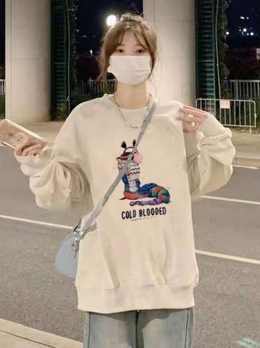 High-quality cotton blend CVC ribbed crew neck printed sweatshirt for women and men, regular, with thermal lining