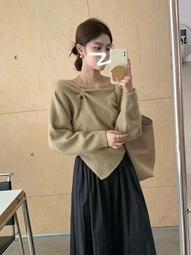 Pure Desire Atmosphere One-Shoulder Long-Sleeve Sweatshirt Cover-up + Irregular Tailored Knit Tank Top Two-Piece Set