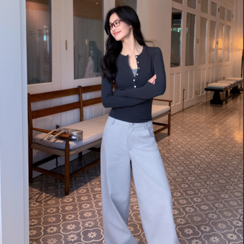 Official Image Golden Cashmere Henry Shirt Long Sleeve Square Shoulder T-Shirt Women Fitted Inner Layer Base Shirt