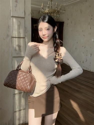 Actual shoot, true design sense, highlights soft skin, waist-cinch, innerwear, stretchy, slimming, knit base layer, women's, autumn and winter