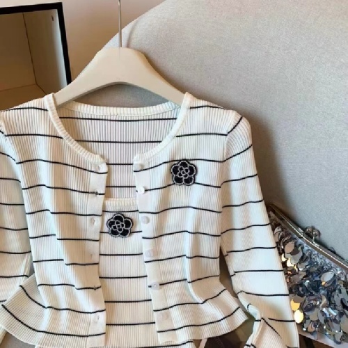 Women's Spring Blossom Striped Long Sleeve Knit Cardigan Fall New Style Versatile Small Camisole Two-Piece Set