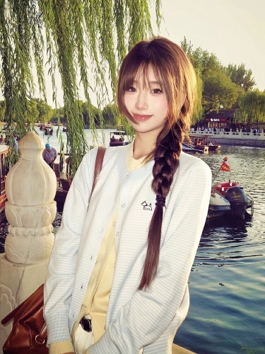 Women's Grey Pencil Cardigan Knit Sweater Fall Fashion Korean Style Striped Patchwork Fitted Slimming Long Sleeve Cardigan Outerwear