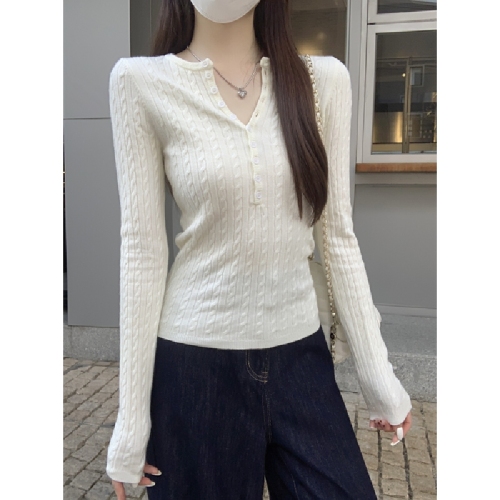 Real-shot Autumn/Winter Korean-style Elegant Half-Neck Cable-Knit Buttoned Design Andy Velvet Knitted Base Layer Sweater
