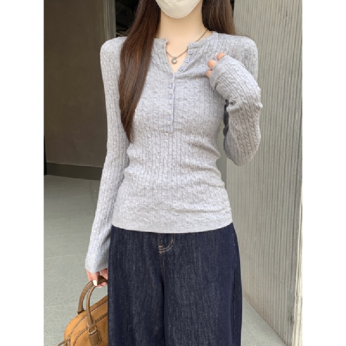 Real-shot Autumn/Winter Korean-style Elegant Half-Neck Cable-Knit Buttoned Design Andy Velvet Knitted Base Layer Sweater