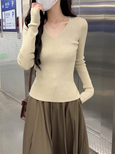 Live-shoot Autumn/Winter base V-neck knit top, slim-fitting versatile slimming inner base top close-fitting cashmere