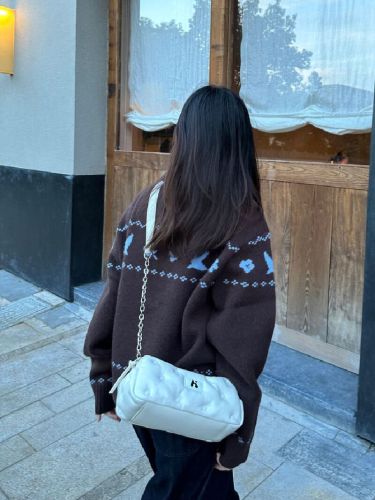 Polar Pattern Collar Sweater for Women 2025 Autumn/Winter New Arrival Loose Warm Knit Cardigan Outerwear