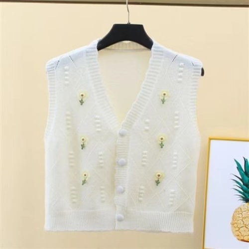 Short knitted vest for women, spring and autumn style, V-neck, unique layered sweater, vest, cardigan, loose waistcoat for outer wear