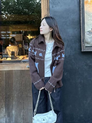 Polar Pattern Collar Sweater for Women 2025 Autumn/Winter New Arrival Loose Warm Knit Cardigan Outerwear