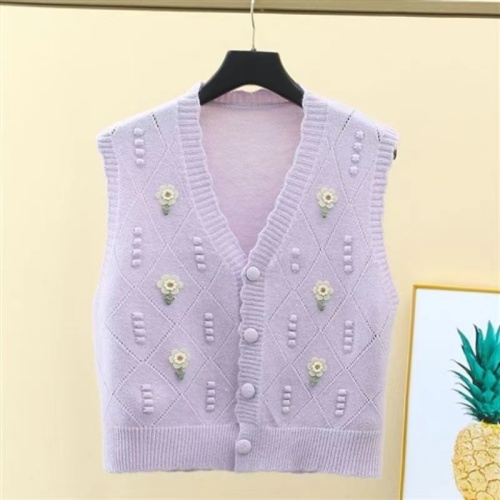 Short knitted vest for women, spring and autumn style, V-neck, unique layered sweater, vest, cardigan, loose waistcoat for outer wear