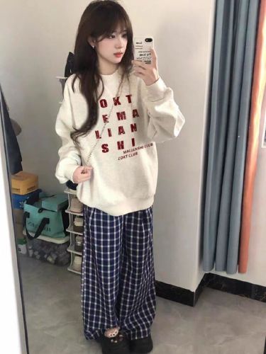 High-quality cotton blend CVC ribbed crew neck print sweatshirt for women, regular lined