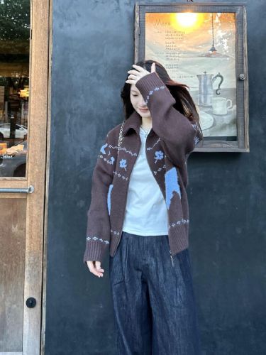 Polar Pattern Collar Sweater for Women 2025 Autumn/Winter New Arrival Loose Warm Knit Cardigan Outerwear