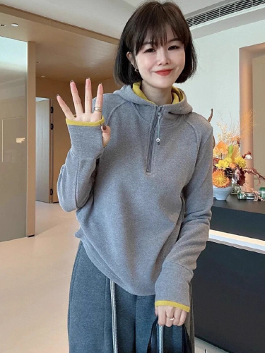 German wool 280g designed color-blocking double-sided German wool hooded half-zip inner layer base shirt