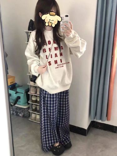 High-quality cotton blend CVC ribbed crew neck print sweatshirt for women, regular lined