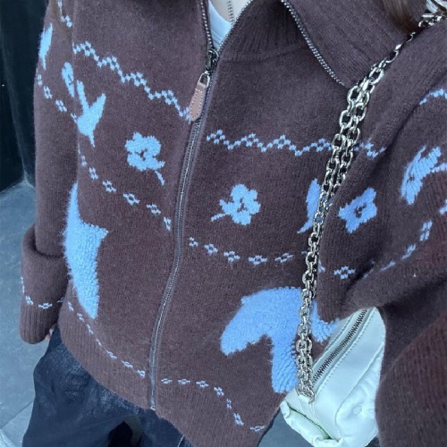 Polar Pattern Collar Sweater for Women 2025 Autumn/Winter New Arrival Loose Warm Knit Cardigan Outerwear