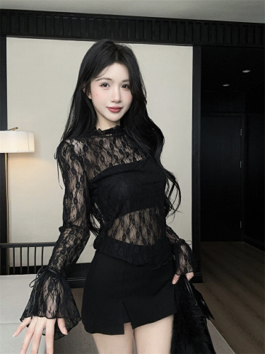 Actual shot ~ Girl’s dream with bow, super beautiful lace ear-trimmed trumpet sleeves bottoming shirt