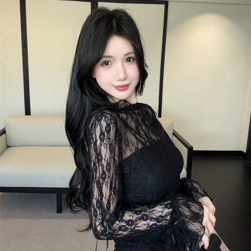 Actual shot ~ Girl’s dream with bow, super beautiful lace ear-trimmed trumpet sleeves bottoming shirt