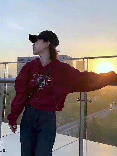 Pure cotton composite Korean style autumn and winter hooded short sweatshirt for women, plus fleece, regular style