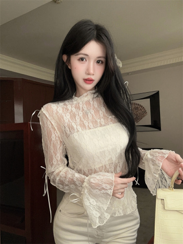 Actual shot ~ Girl’s dream with bow, super beautiful lace ear-trimmed trumpet sleeves bottoming shirt