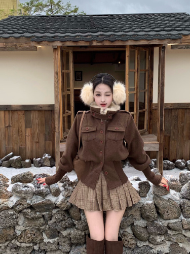 Real shot~Songcha Cocoa high-end retro metal buckle jacket for women winter new woolen jacket top