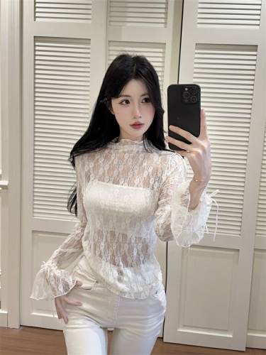 Actual shot ~ Girl’s dream with bow, super beautiful lace ear-trimmed trumpet sleeves bottoming shirt