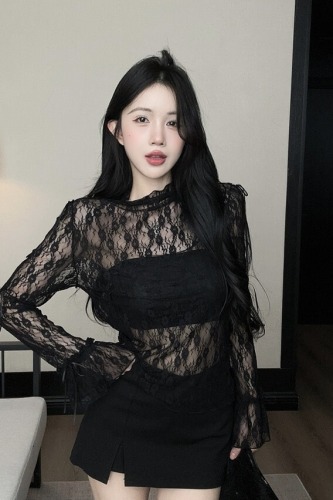 Actual shot ~ Girl’s dream with bow, super beautiful lace ear-trimmed trumpet sleeves bottoming shirt