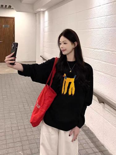 Korean-style long-sleeved women's t-shirt with design sense, lazy style, loose and casual, versatile top