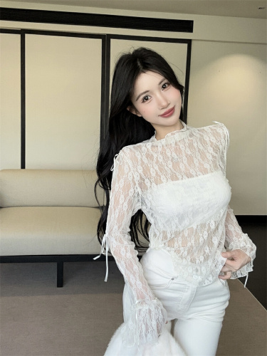 Actual shot ~ Girl’s dream with bow, super beautiful lace ear-trimmed trumpet sleeves bottoming shirt