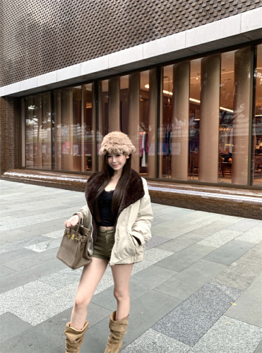 Photographed~ Casual Two-Way Wear Short Length Rabbit Fur New Parka Retro Loose Warm Jacket Fluffy Cotton Padded Coat